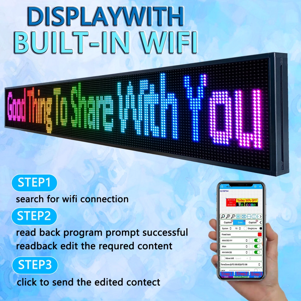 CX P10 Outdoor Programmable LED Sign Display,（115’’x14’’） LED Scrolling ...