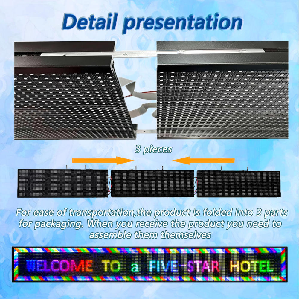 CX P10 Outdoor Programmable LED Sign Display,（115’’x14’’） LED Scrolling Sign Message Board, RGB Full Color Digital Signage Displays for Business, APP