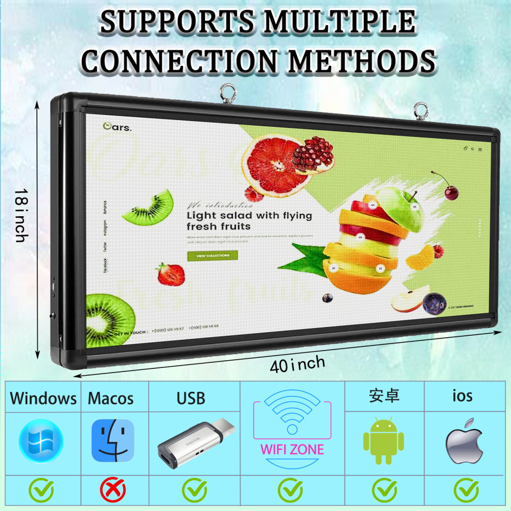 CX PH6mm and P4MM Outdoor LED Scrolling Sign 40'' x 18'' Full Color WiFi + USB Programmable LED Sign with High Resolution High Brightness, Support Vid
