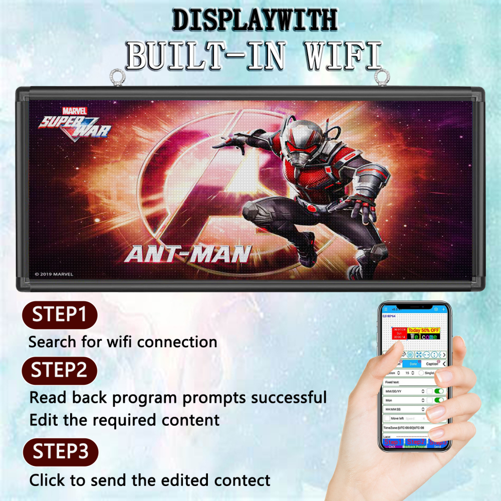 CX PH6mm and P4MM Outdoor LED Scrolling Sign 40'' x 18'' Full Color WiFi + USB Programmable LED Sign with High Resolution High Brightness, Support Vid