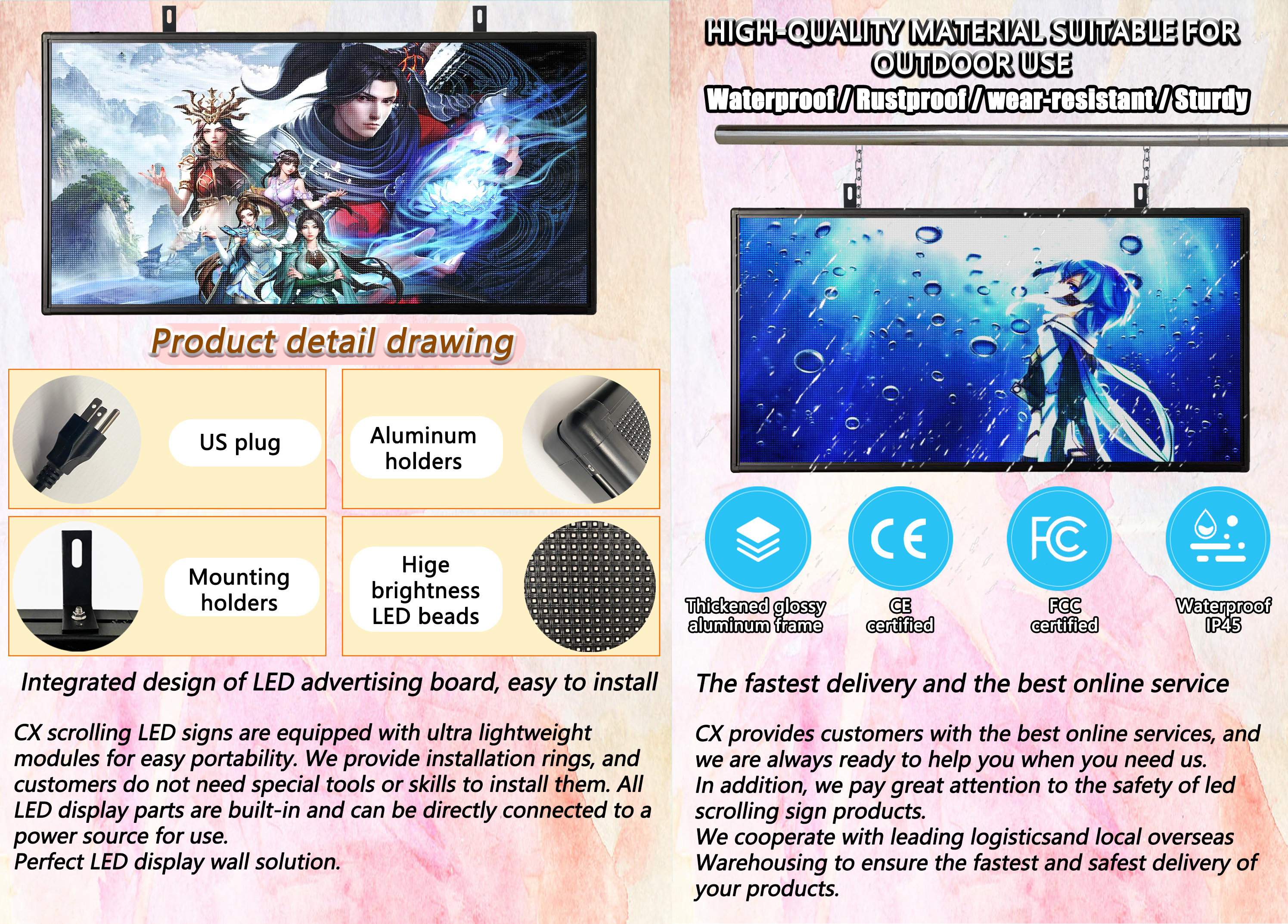 thumbnail image 2 of YS P5 Programmable Full-Color LED Sign - 39"×14" (Approx. 100× 36cm) Outdoor Waterproof Scrolling Digital Message Board, Video & Image Playback, Wi-Fi & USB Control, High-Brightness Commercial Display 2 of 11