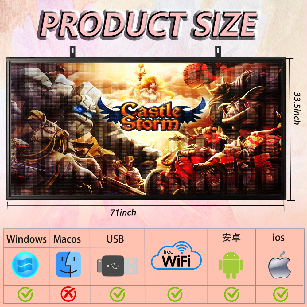 P5MM Programmable LED Sign 65" x 33.5" for Outdoor LED Display WiFi+USB LED Scrolling Message Board with High Resolution Support Texts, Images& Video with Waterproof IP45