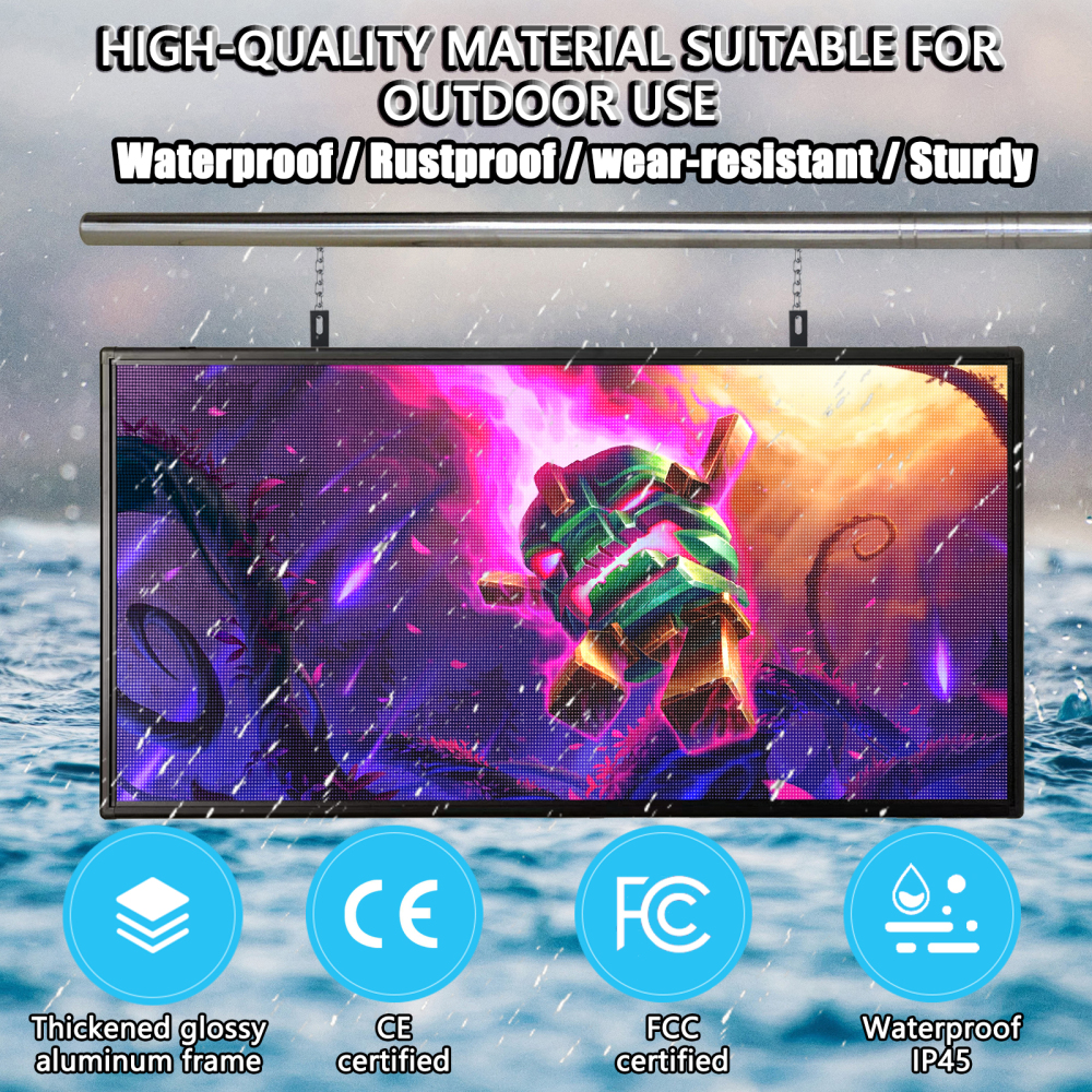 P5MM Programmable LED Sign 65" x 33.5" for Outdoor LED Display WiFi+USB LED Scrolling Message Board with High Resolution Support Texts, Images& Video with Waterproof IP45