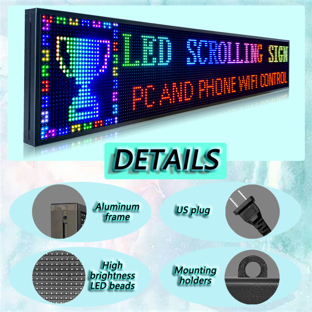 PH10 mm Outdoor 77"x14" LED Sign Programmable LED Signs Full Color Scrolling Led Display High Brightness LED Advertising Display Board