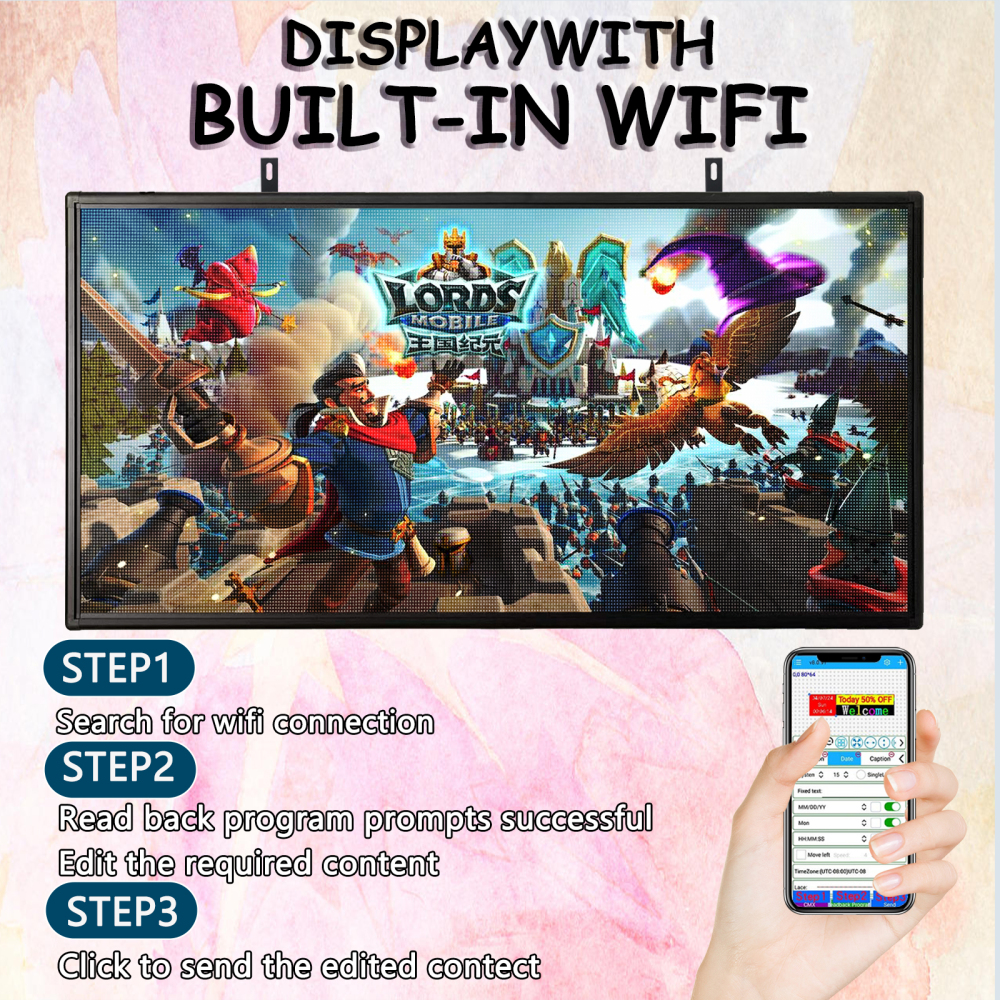 P5MM Programmable LED Sign 65" x 33.5" for Outdoor LED Display WiFi+USB LED Scrolling Message Board with High Resolution Support Texts, Images& Video with Waterproof IP45