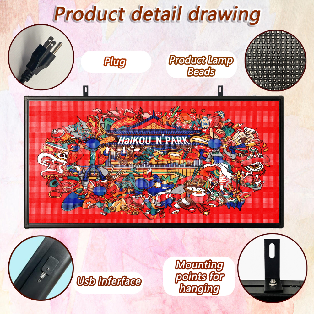 P5MM Programmable LED Sign 65" x 33.5" for Outdoor LED Display WiFi+USB LED Scrolling Message Board with High Resolution Support Texts, Images& Video with Waterproof IP45