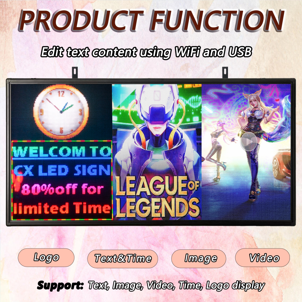 P5MM Programmable LED Sign 65" x 33.5" for Outdoor LED Display WiFi+USB LED Scrolling Message Board with High Resolution Support Texts, Images& Video with Waterproof IP45