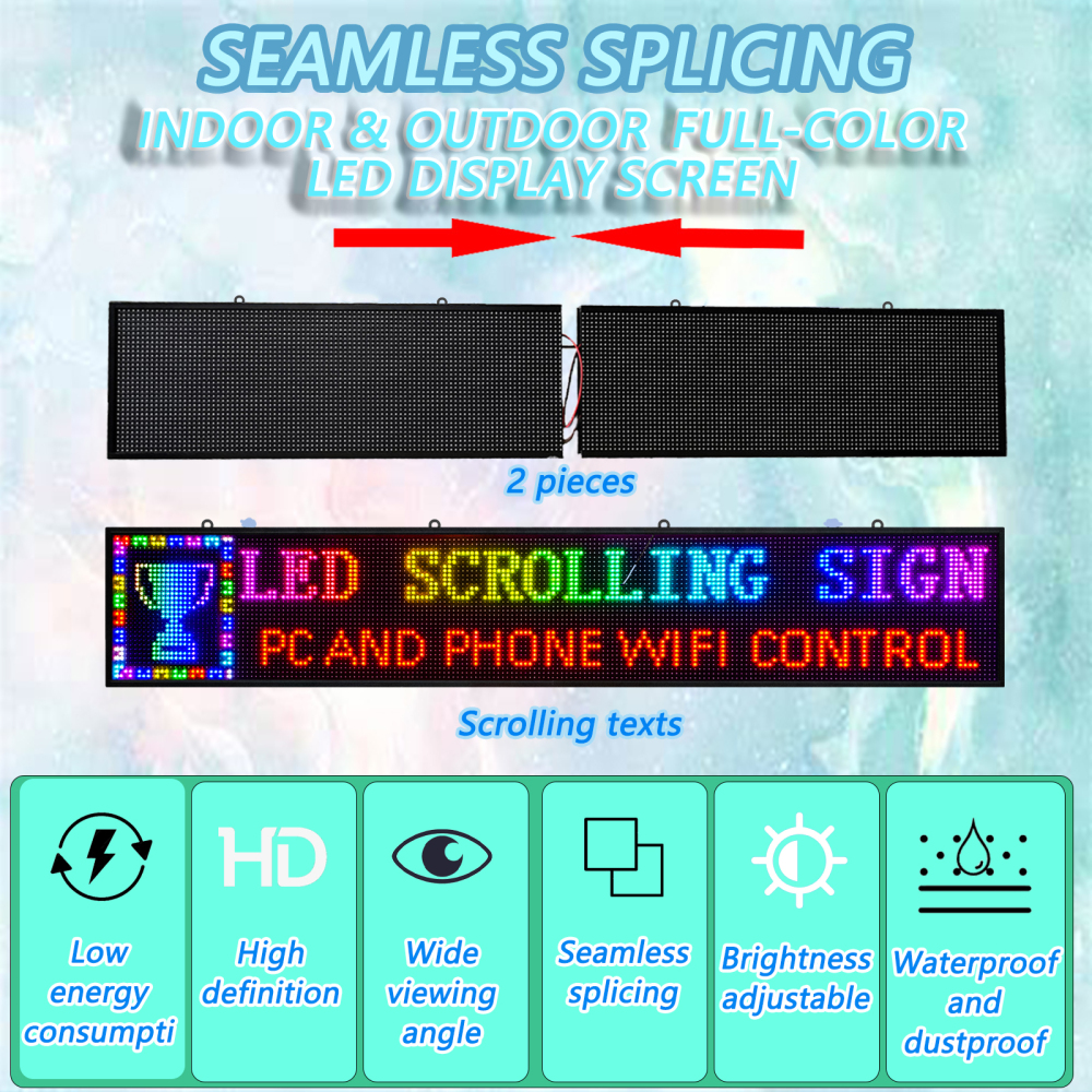 PH10 mm Outdoor 77"x14" LED Sign Programmable LED Signs Full Color Scrolling Led Display High Brightness LED Advertising Display Board