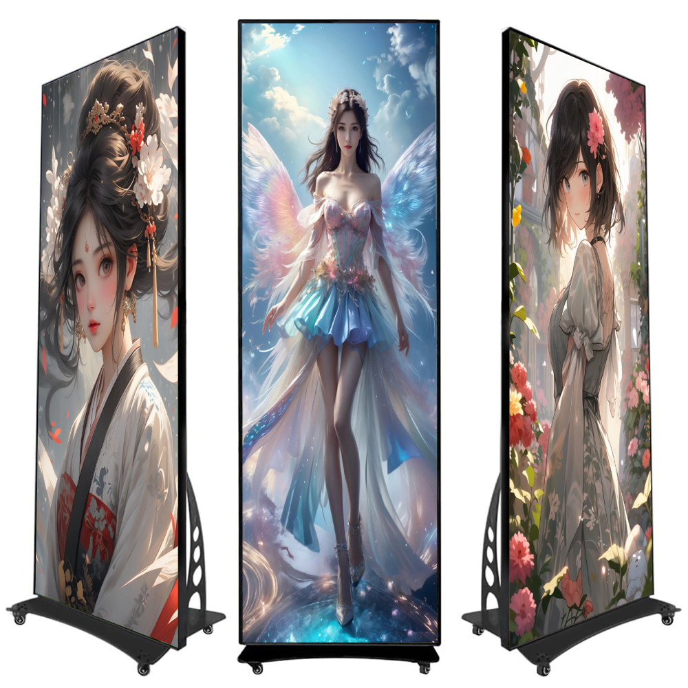 P3 78''X25'' HD Floor-Standing Vertical Poster LED Display, Indoor Intelligent Split Screen Movable LED Sign Advertising with WiFi and USB Input Auto Media Player
