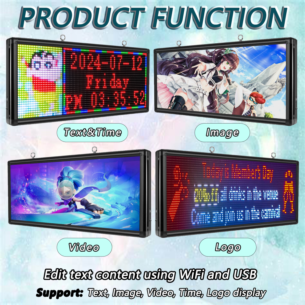 P6 Outdoor LED Sign for Business 40''x18'', Full Color WiFi Programmable LED Sign Display Board for Advertising with Hign Resolution and New SMD Technology Support Text Image Video
