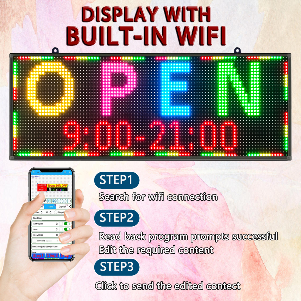 LED Sign P10 Outdoor 39" x 14" with High Resolution Programmable LED Scrolling Sign Display and Perfect Solution for Advertising RGB