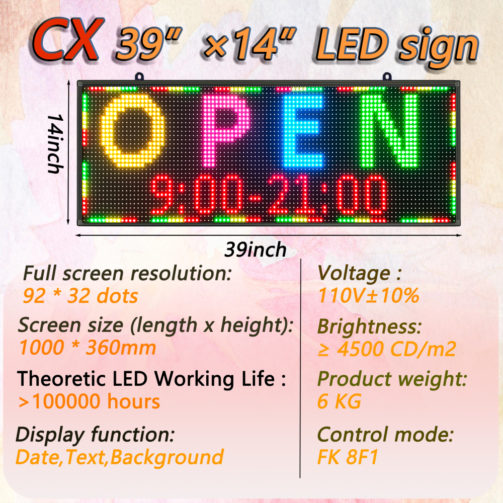 LED Sign P10 Outdoor 39" x 14" with High Resolution Programmable LED Scrolling Sign Display and Perfect Solution for Advertising RGB