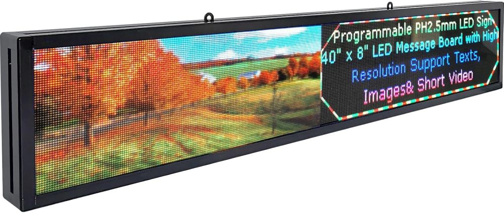 P2.5 Full Color LED Digital Sign, 40''x8'' Support Scrolling Text LED Advertising Screen Use WiFi and USB Programmable Support Image&Video with High Resolution LED display