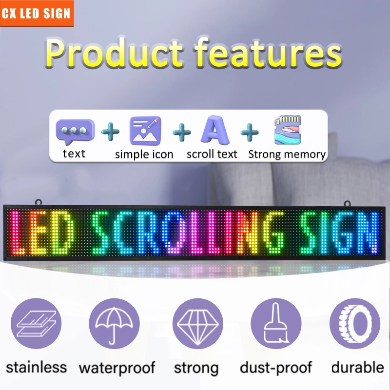 PH10 mm Outdoor LED Sign Display WiFi Programmable 52 x 8 inch LED ...