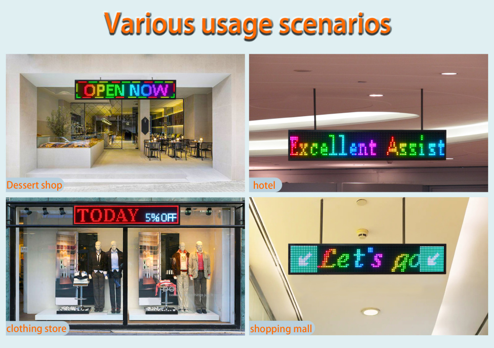 Outdoor P10 Programmable Led Sign, 40"×8" LED Scrolling Message Board, RGB Full Color Display with SMD Technology for Advertising and Business, WiFi + USB Control Neon LED Screen