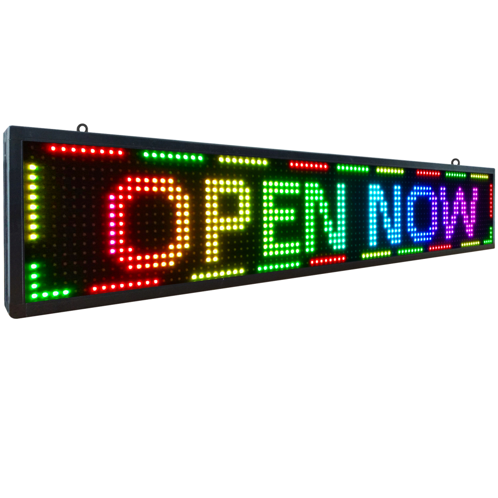 Outdoor P10 Programmable Led Sign, 40"×8" LED Scrolling Message Board, RGB Full Color Display with SMD Technology for Advertising and Business, WiFi + USB Control Neon LED Screen