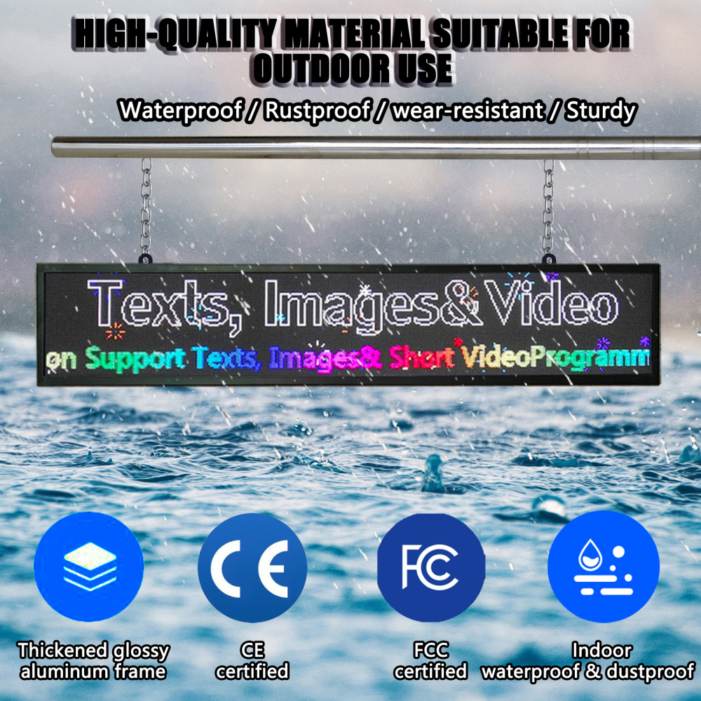 P2.5 Full Color LED Digital Sign, 40''x8'' Support Scrolling Text LED Advertising Screen Use WiFi and USB Programmable Support Image&Video with High Resolution LED display