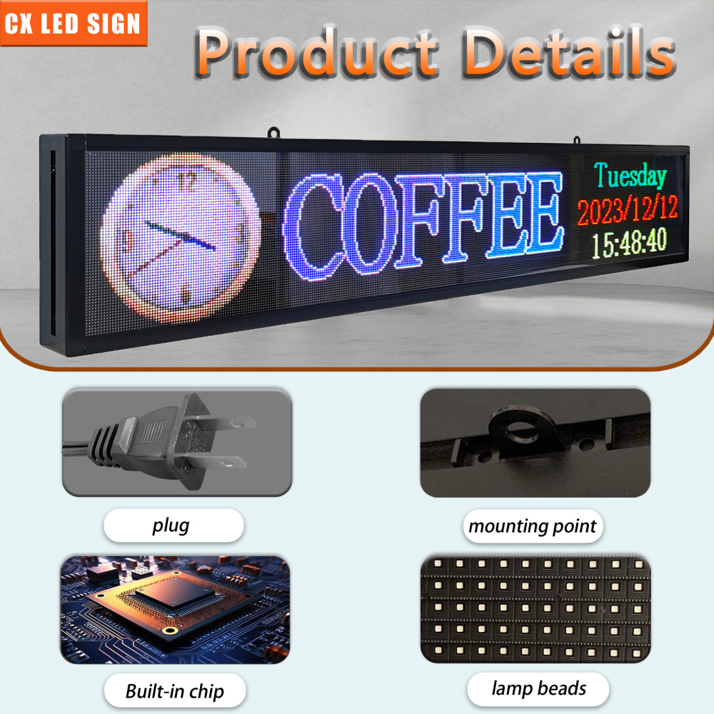 P2.5 Full Color LED Digital Sign, 40''x8'' Support Scrolling Text LED Advertising Screen Use WiFi and USB Programmable Support Image&Video with High Resolution LED display