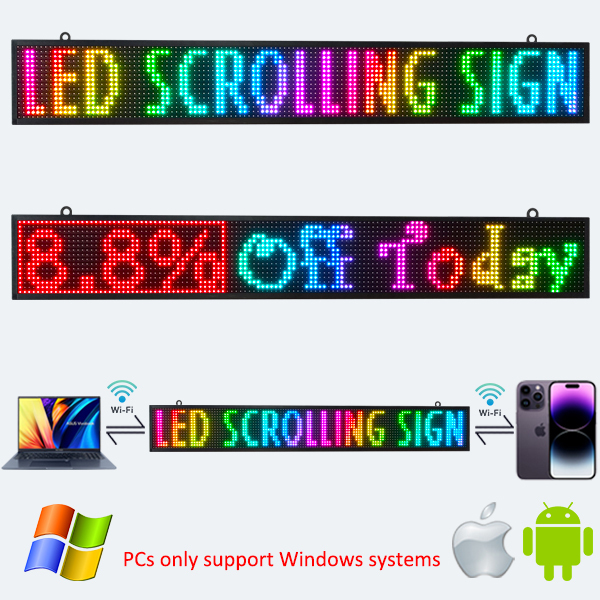 PH10 mm Outdoor LED Sign Display WiFi Programmable 52 x 8 inch LED Scrolling Sign Message Board RGB Full Color with SMD Technology for Advertising and Business