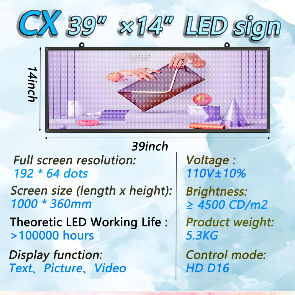 Outdoor P5 High Definition Programmable Led Sign, WIFI + USB Control Digital Signage Displays, Advertising Message Board, Led Open Signs for Business, Dust and Light Proof LED Display (39 "× 14")