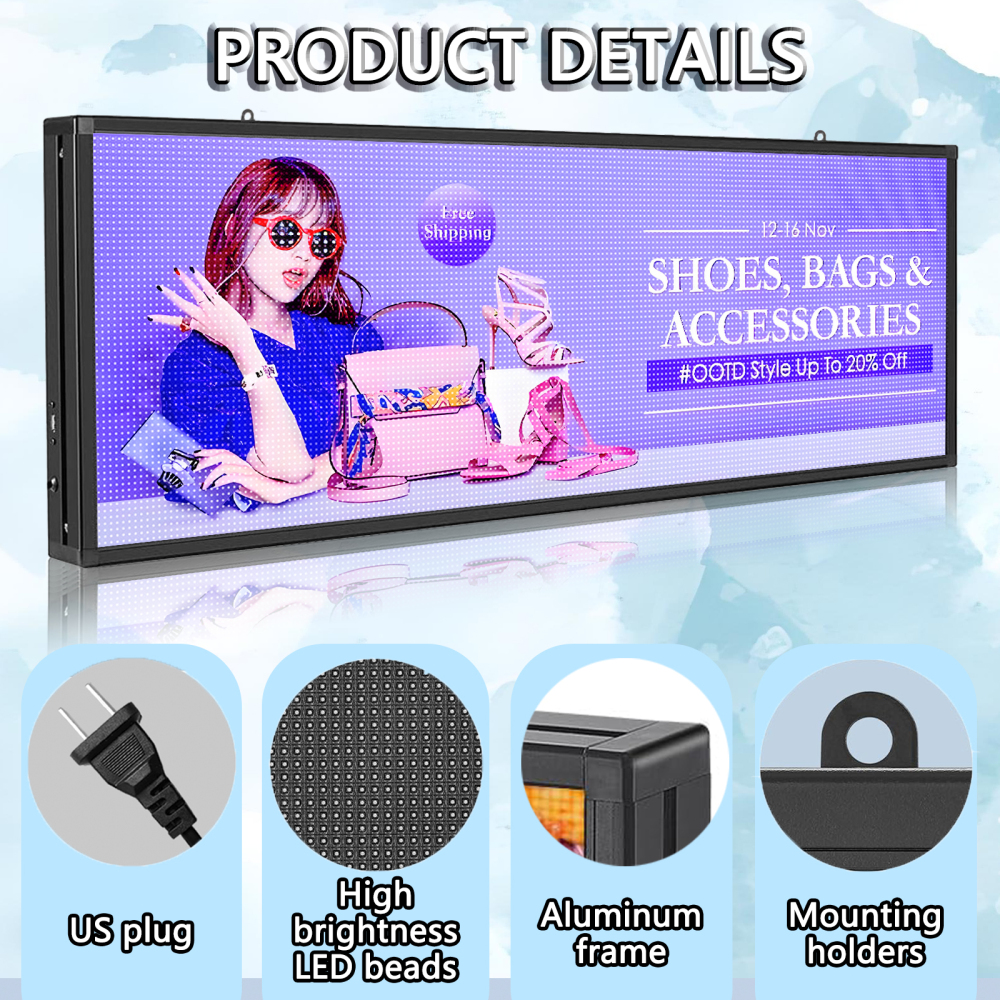 Outdoor P5 High Definition Programmable Led Sign, WIFI + USB Control Digital Signage Displays, Advertising Message Board, Led Open Signs for Business, Dust and Light Proof LED Display (39 "× 14")