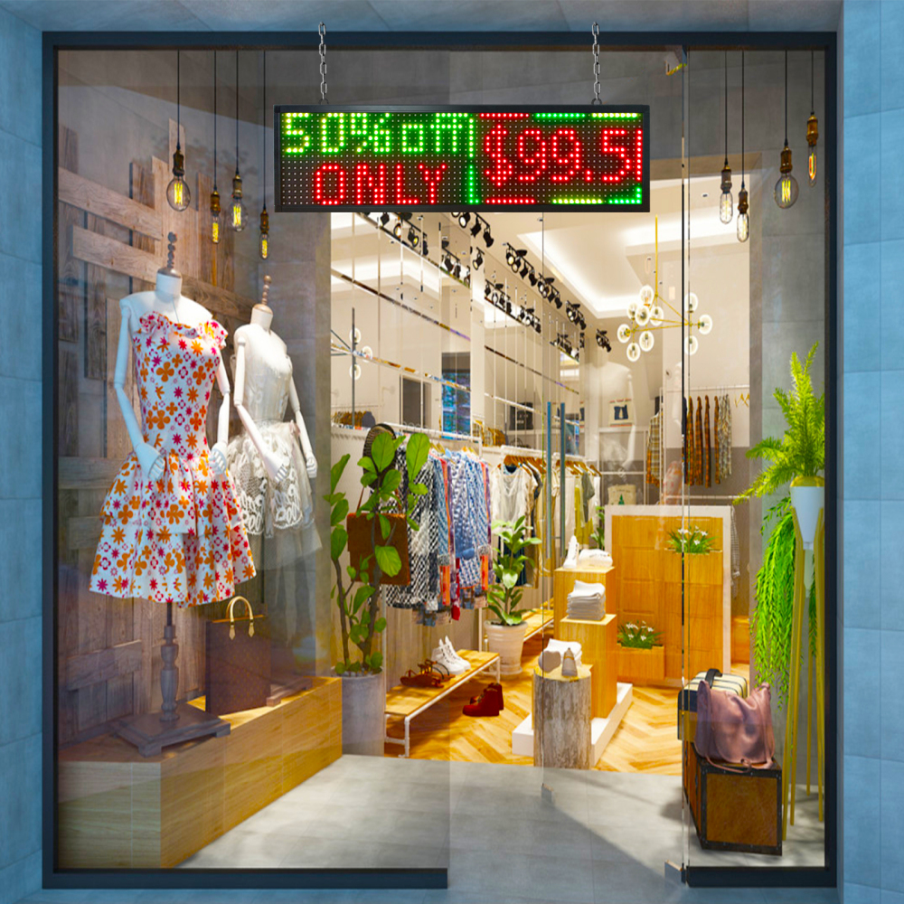 P10 Outdoor LED Sign Display 26'' x 8'' WiFi Programmable LED Scrolling Sign Message Board RGB Full Color HD Definition Display Board with SMD Technology for Advertising and Business