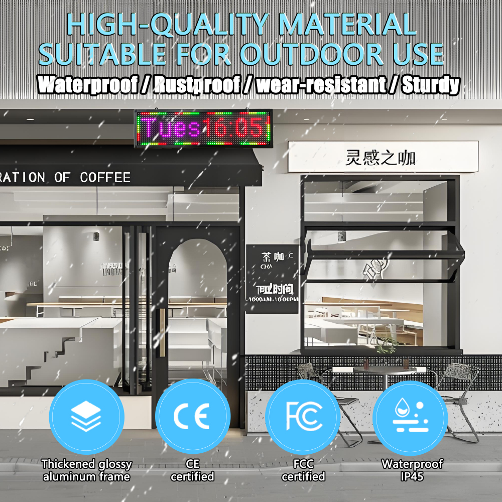 P10 Outdoor LED Sign Display 26'' x 8'' WiFi Programmable LED Scrolling Sign Message Board RGB Full Color HD Definition Display Board with SMD Technology for Advertising and Business