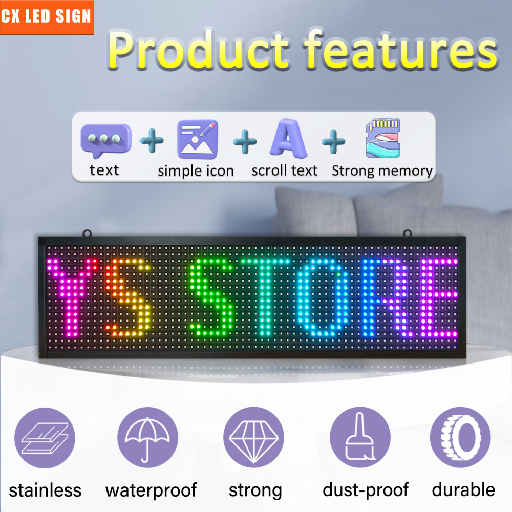 P10 Outdoor LED Sign Display 26'' x 8'' WiFi Programmable LED Scrolling Sign Message Board RGB Full Color HD Definition Display Board with SMD Technology for Advertising and Business