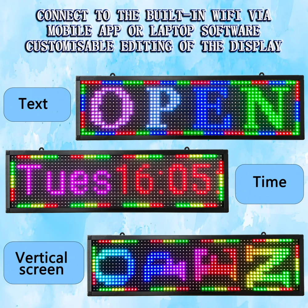 P10 Outdoor LED Sign Display 26'' x 8'' WiFi Programmable LED Scrolling ...