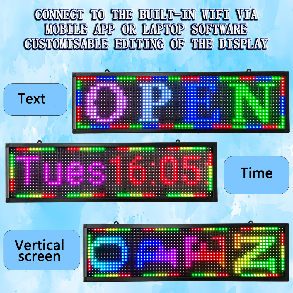 P10 Outdoor LED Sign Display 26'' x 8'' WiFi Programmable LED Scrolling Sign Message Board RGB Full Color HD Definition Display Board with SMD Technology for Advertising and Business