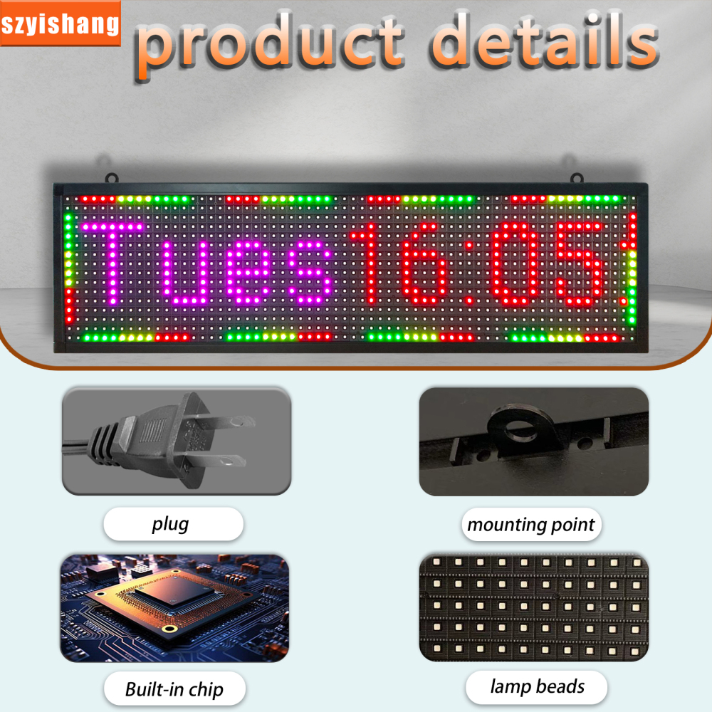 P10 Outdoor LED Sign Display 26'' x 8'' WiFi Programmable LED Scrolling Sign Message Board RGB Full Color HD Definition Display Board with SMD Technology for Advertising and Business