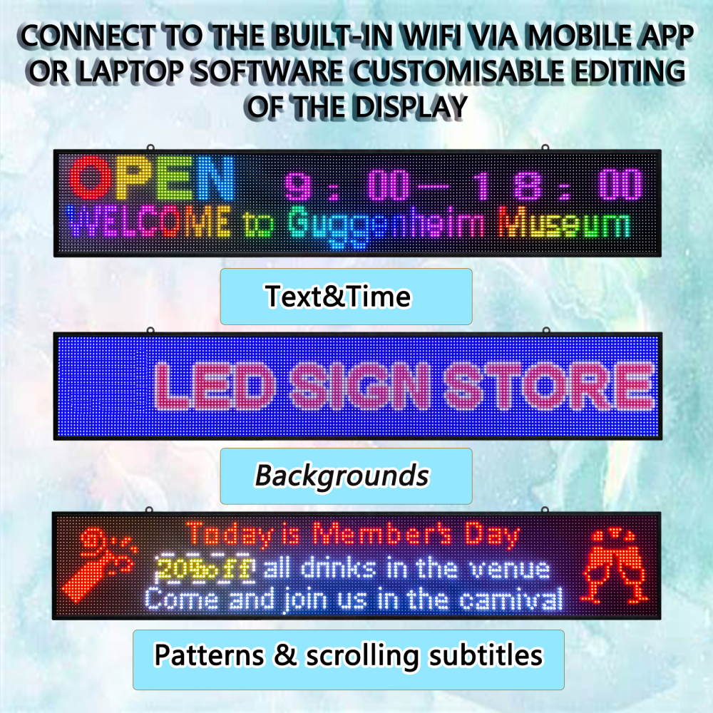 PH10 mm Outdoor 77"x14" LED Sign Programmable LED Signs Full Color Scrolling Led Display High Brightness LED Advertising Display Board