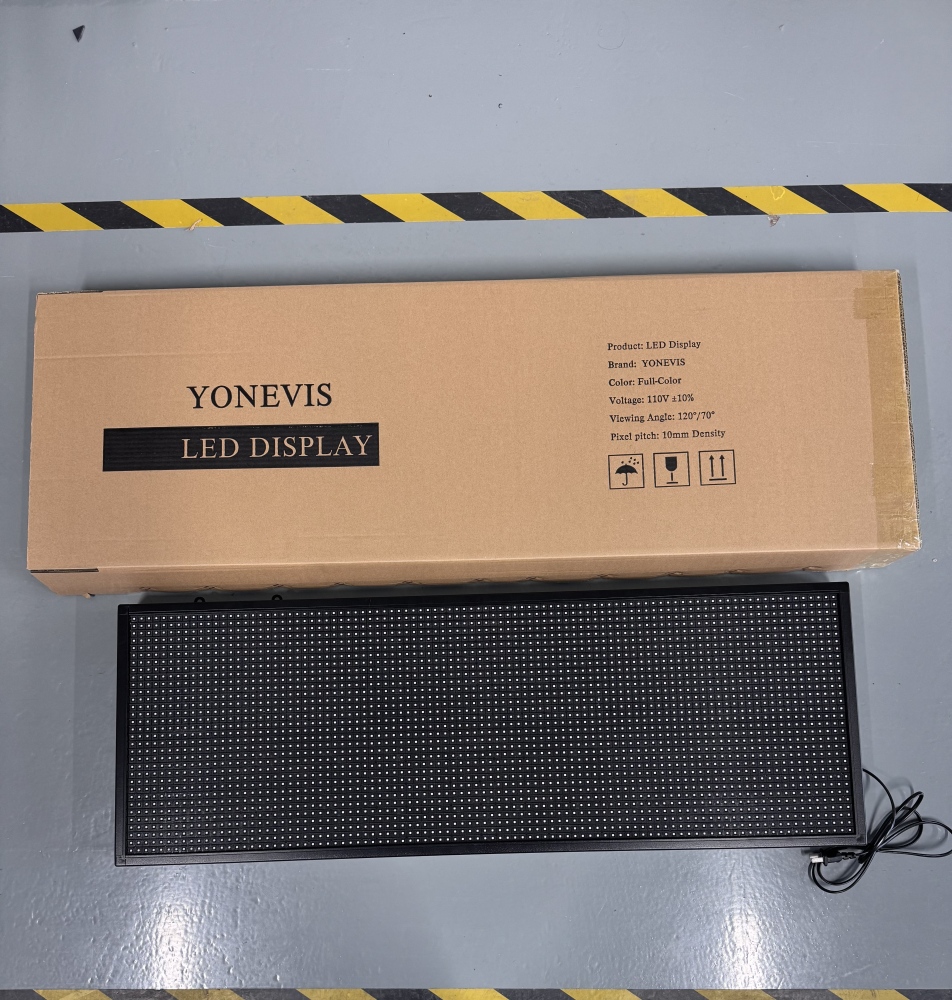 YONEVIS P10 outdoor LED display, a 39-inch x 14-inch single-sided display, is a high-resolution, programmable LED scrolling message display, ideal for RGB advertising.