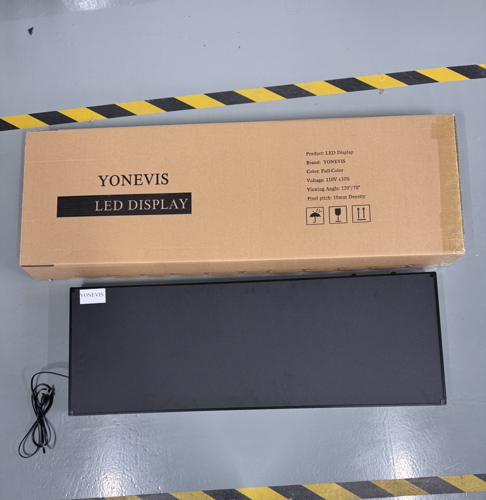 YONEVIS P10 outdoor LED display, a 39-inch x 14-inch single-sided display, is a high-resolution, programmable LED scrolling message display, ideal for RGB advertising.