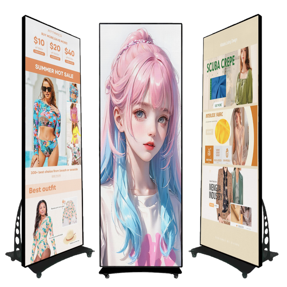 [50% advance payment] Indoor P2.5 64X192cm HD Floor-Standing Vertical Poster LED Display, Intelligent Split Screen Movable LED Sign Advertising with WiFi and USB Input Auto Media Player