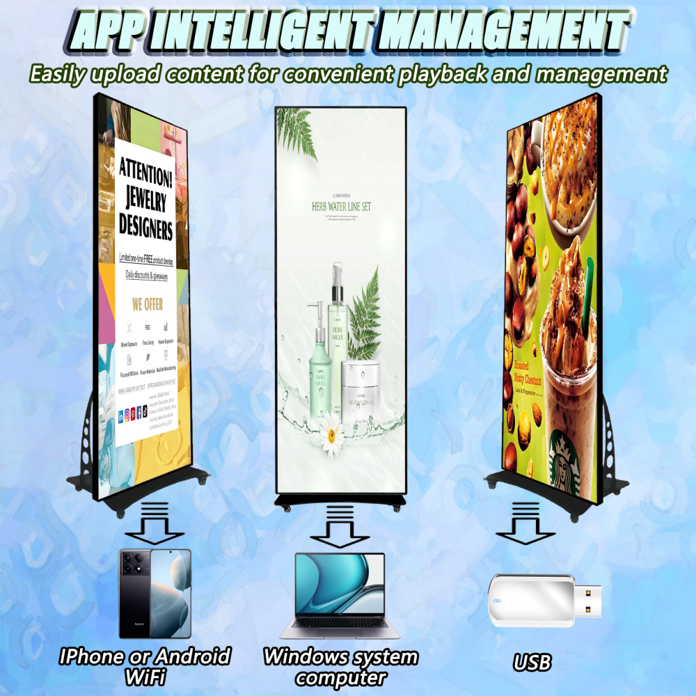 P3 78''X25'' HD Floor-Standing Vertical Poster LED Display, Indoor Intelligent Split Screen Movable LED Sign Advertising with WiFi and USB Input Auto Media Player