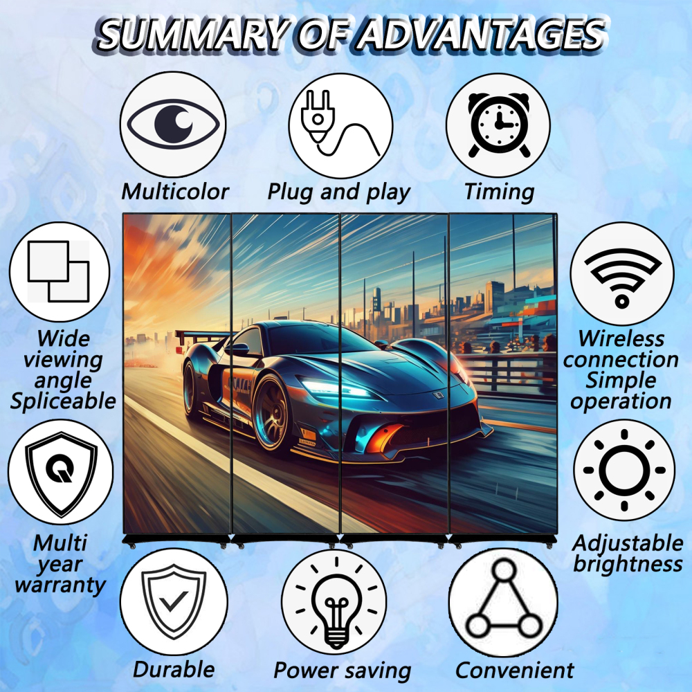 P3 78''X25'' HD Floor-Standing Vertical Poster LED Display, Indoor Intelligent Split Screen Movable LED Sign Advertising with WiFi and USB Input Auto Media Player