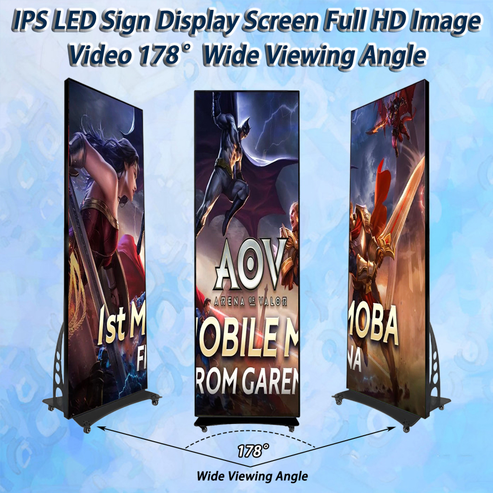 P3 78''X25'' HD Floor-Standing Vertical Poster LED Display, Indoor Intelligent Split Screen Movable LED Sign Advertising with WiFi and USB Input Auto Media Player