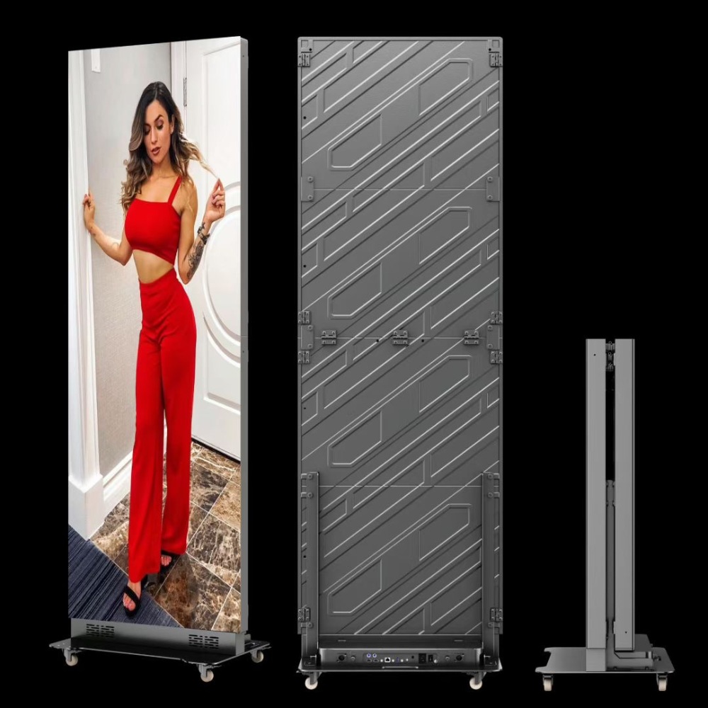 P2.5 64×192cm HD Foldable Movablel LED Poster Screen, Indoor Intelligent Split Screen LED Sign Advertising with WiFi and USB Input Auto Media Player