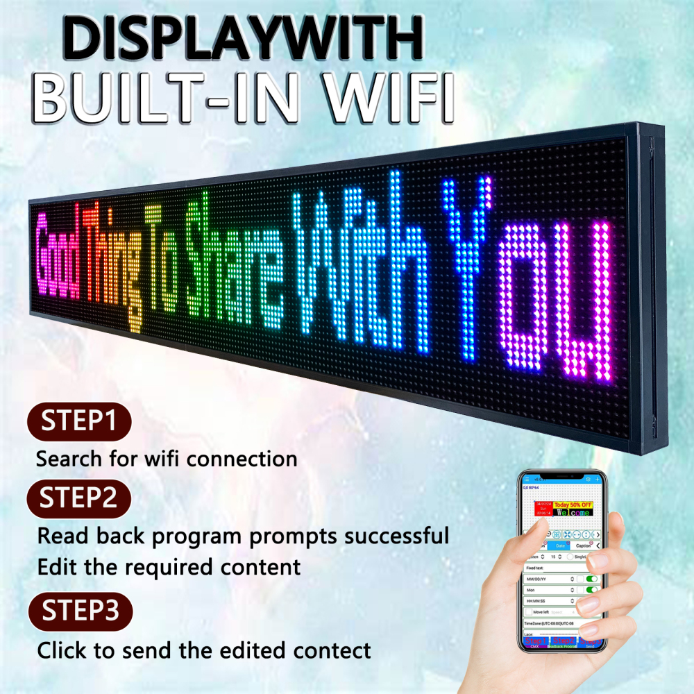 PH10 mm Outdoor 77"x14" LED Sign Programmable LED Signs Full Color Scrolling Led Display High Brightness LED Advertising Display Board