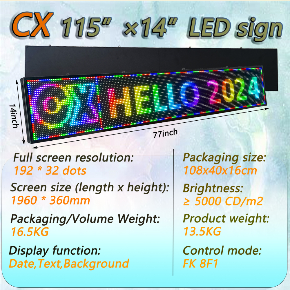 PH10 mm Outdoor 77"x14" LED Sign Programmable LED Signs Full Color Scrolling Led Display High Brightness LED Advertising Display Board