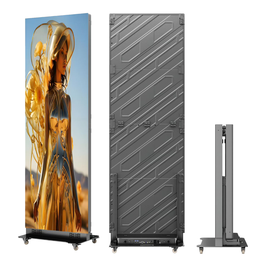 P2.5 64×192cm HD Foldable Movablel LED Poster Screen, Indoor Intelligent Split Screen LED Sign Advertising with WiFi and USB Input Auto Media Player