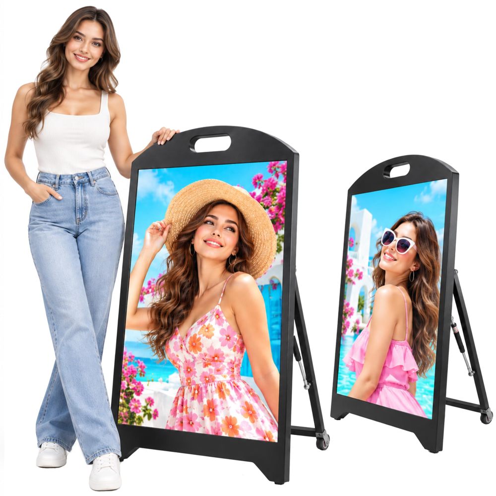 ⭐P2.5 Outdoor LED Digital Signage 64x96cm Programmable Sign 5500nits Brightness, IP65 Weatherproof, Wi-Fi & USB Control, Sign with Wheels, Plug-In Power
