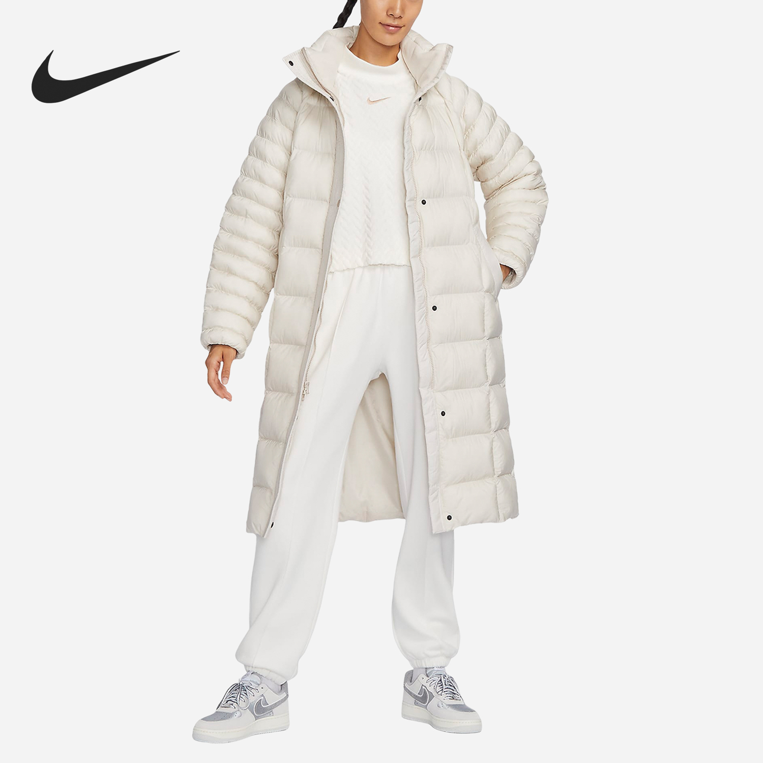 Nike Winter New Women's Windproof and Warm Loose Long Sports Fleece Jacket FB7671-104