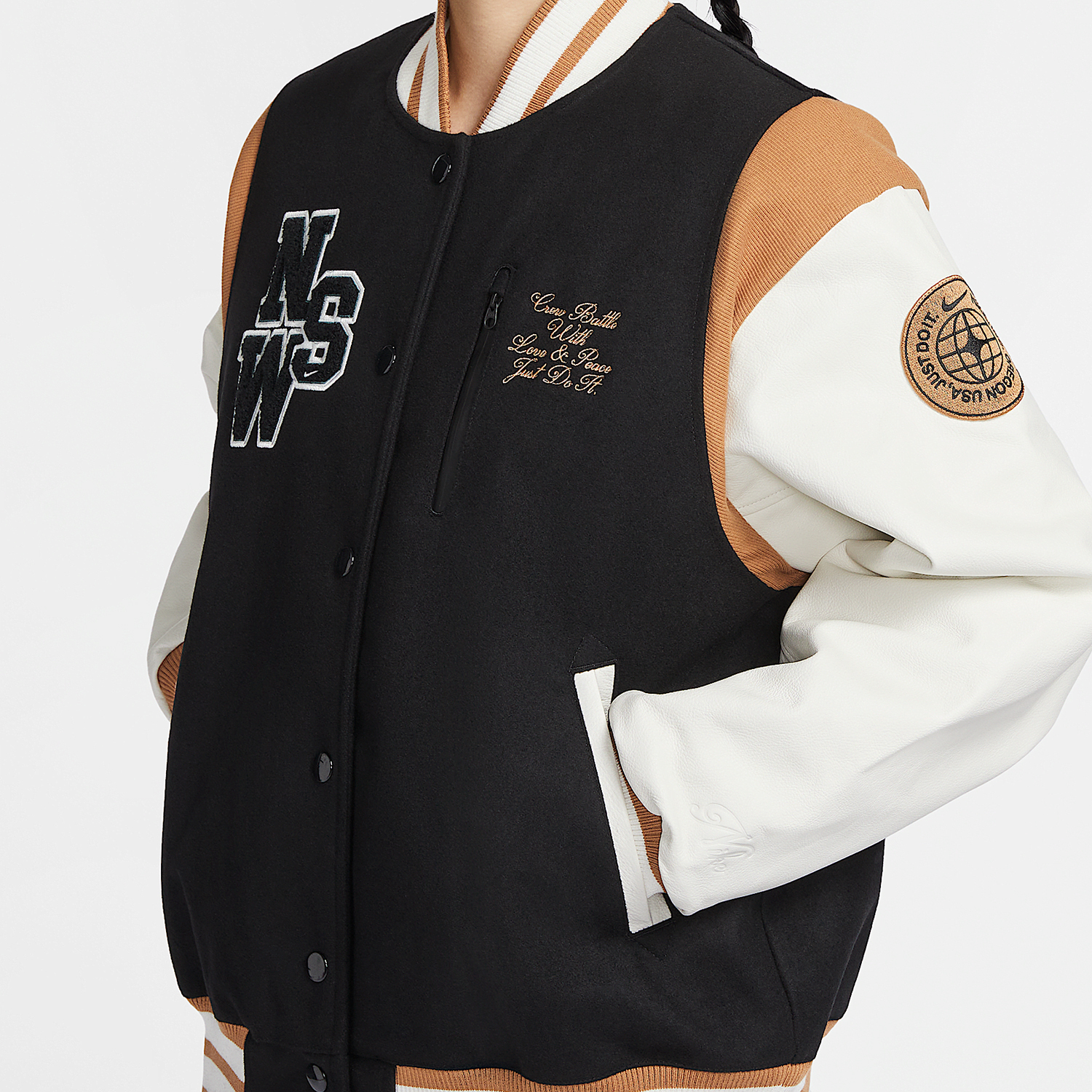 Nike 24 Winter New Women's Hooked Loose Stand Collar Baseball Jacket HQ4748-010