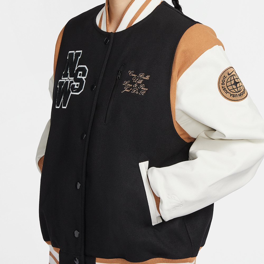 Nike 24 Winter New Women's Hooked Loose Stand Collar Baseball Jacket HQ4748-010