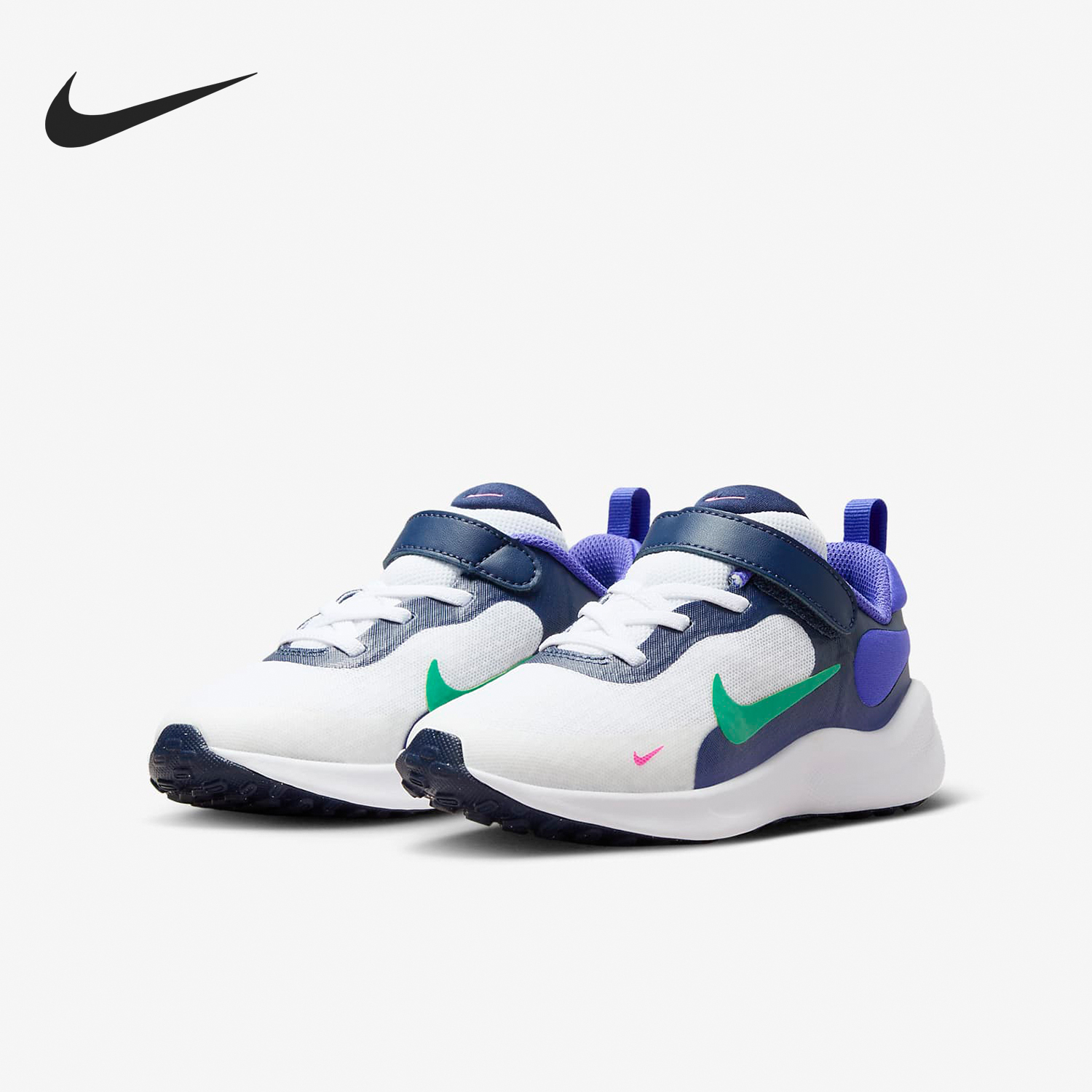 Nike REVOLUTION 7 Kids Magic Tape Casual Sports Shoes FB7690-101