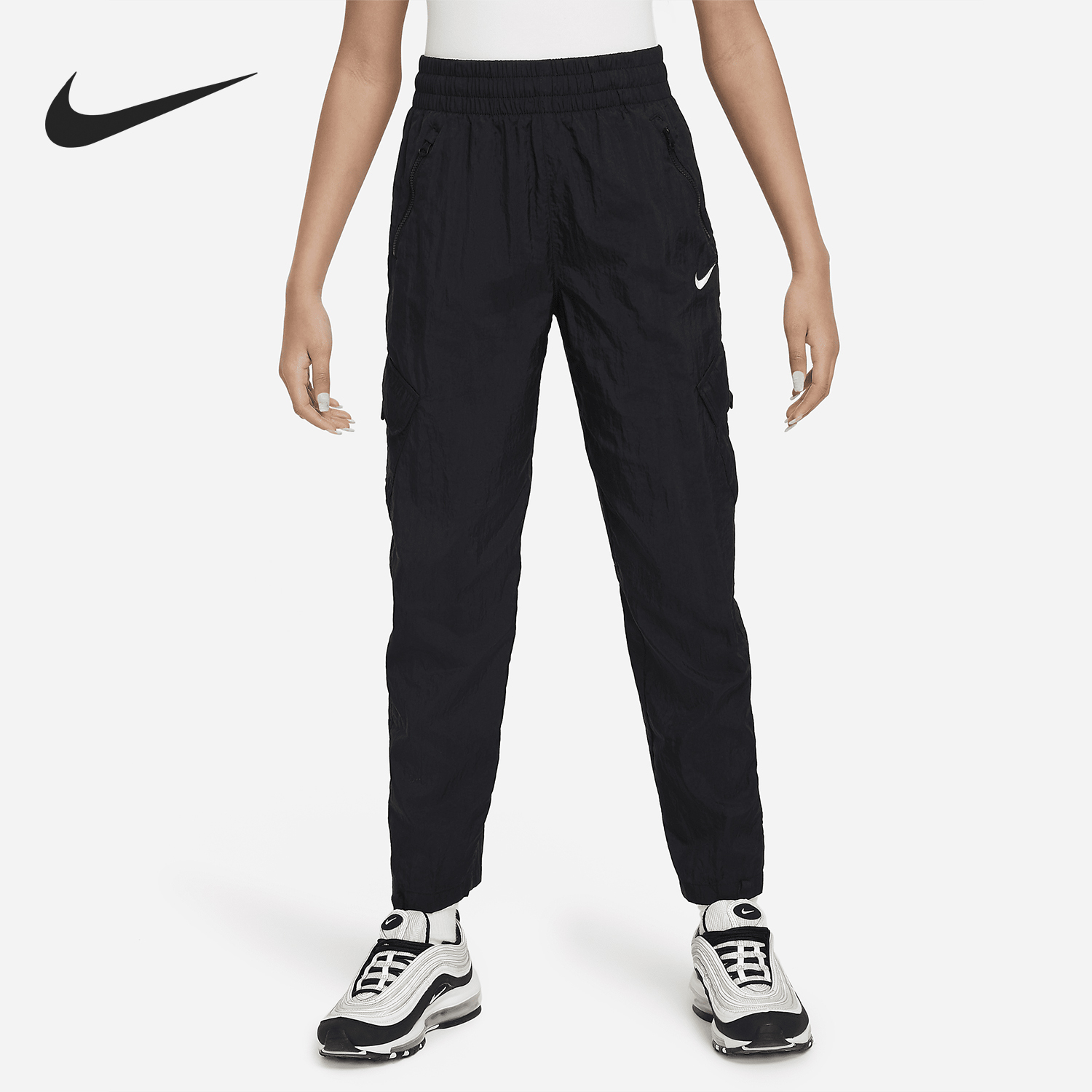 Nike Sportswear Big Kids' High-Waisted Woven Work Pants FD2951-010