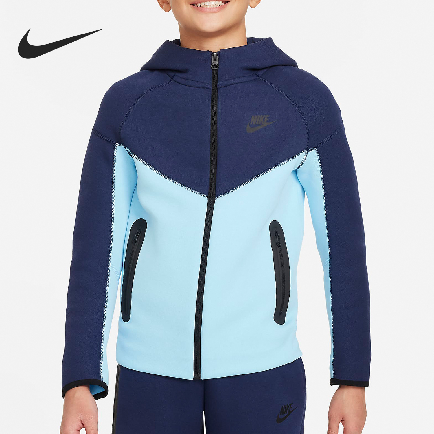 Nike New Youth Full-Zip Hooded Jacket with Panels FD3285-410