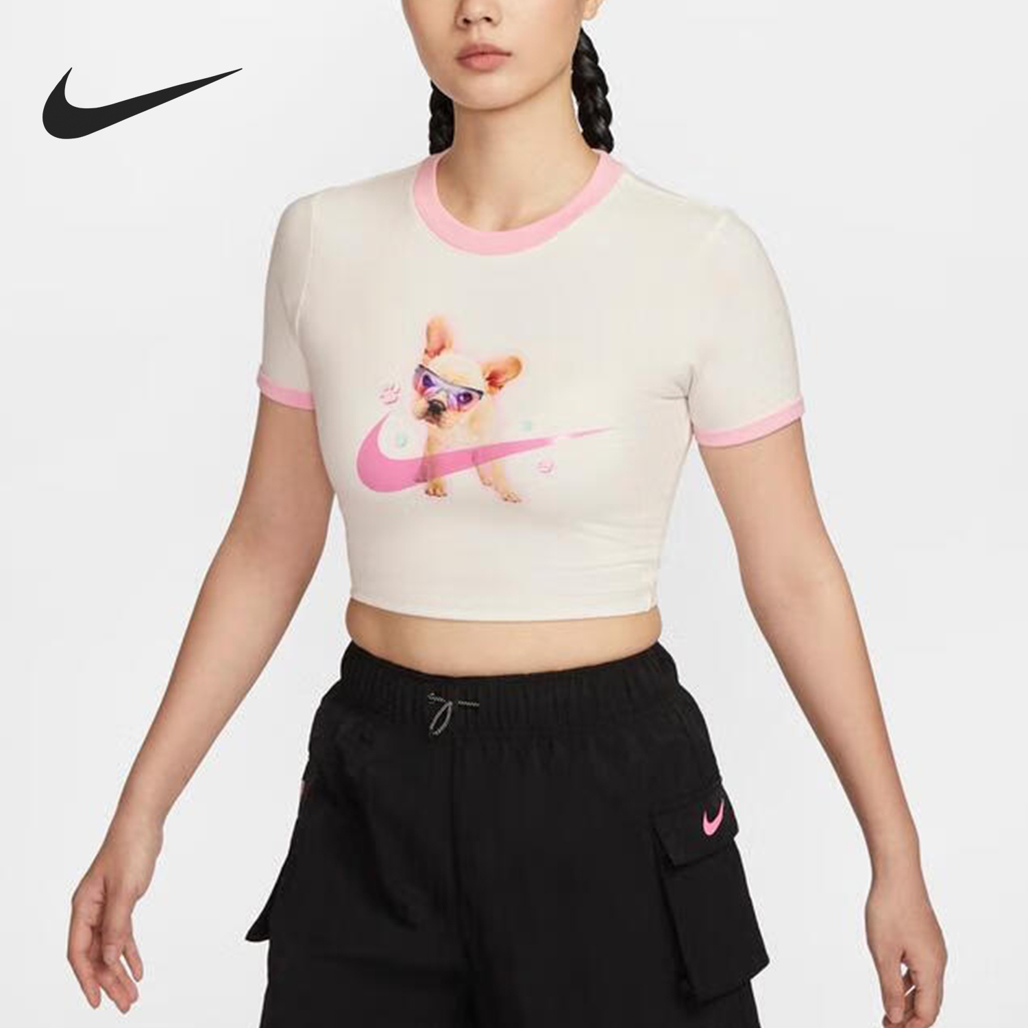 Nike New Women's Round Neck Casual Printed Short Sports Short Sleeve HM4621-133